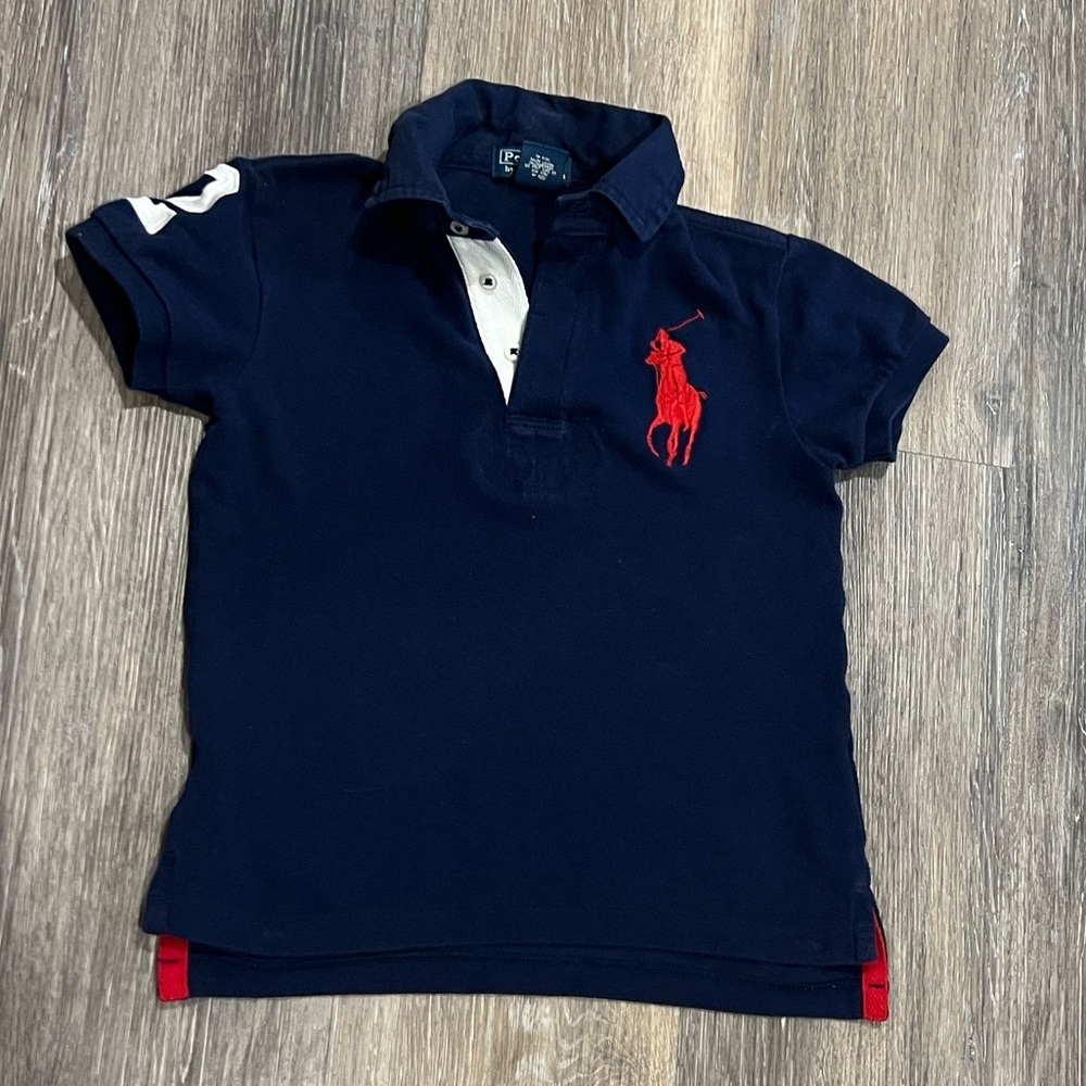 Polo Ralph Lauren boys navy blue polo shirt with large red pony size 5